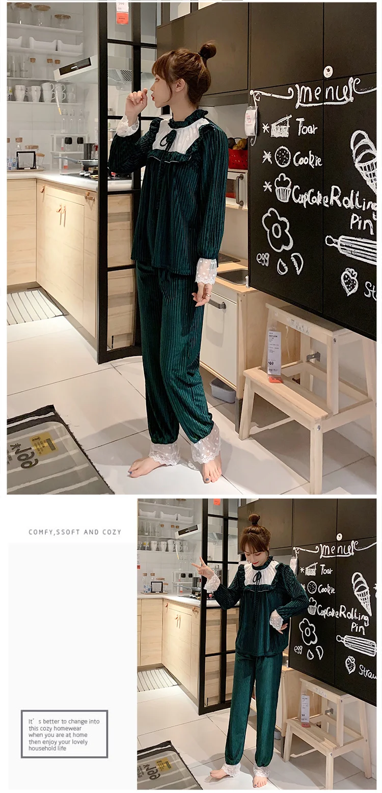 Silka Surplus Теплый Женский пижамный комплект осень и зима с длинными рукавами пижамный комплект домашняя пижама золотой бархат одежда для сна