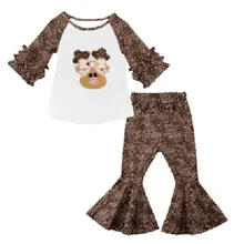 Модный топ с длинными рукавами в рождественском стиле с милым оленем и оборками для маленьких девочек, свободные штаны, одежда