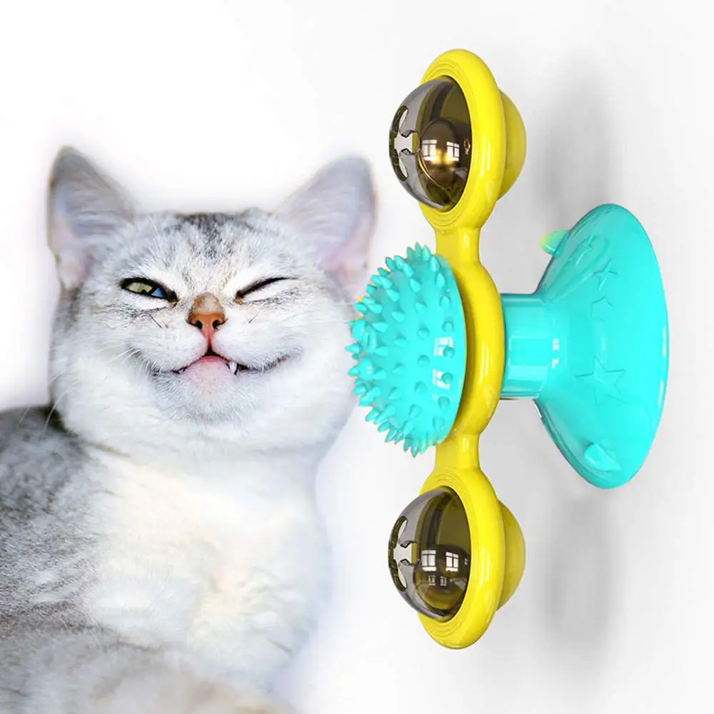 Jouets Puzzle Moulin Vent Pour Chat Plateau Tournant Avec Brosse Jeu Interactif Pour Chaton