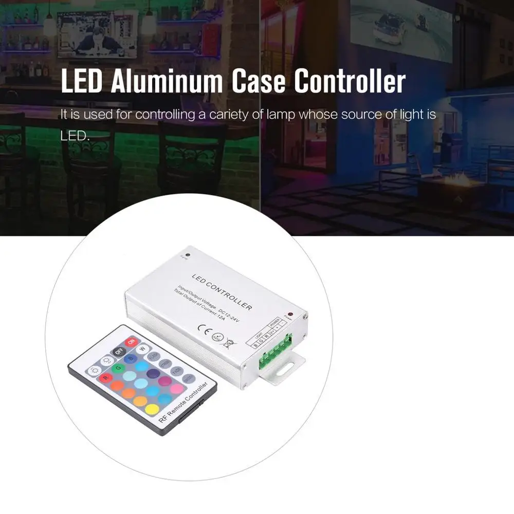 LED Aluminum Shell Controller 24 Keys RGB Colorful Controller DC 12-24V RF Wireless Remote Control RF Remote Controller