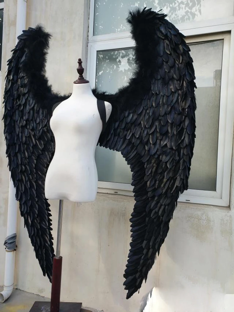 black wings Косплей черное белое крыло Ангела реквизит Подиум шоу реквизит фестиваль ангельские крылья из перьев нижнее белье Подиум рождественские крылья - Color: black wings