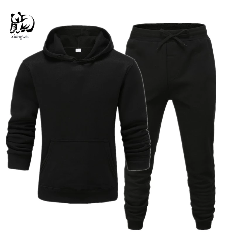Goede 2019 Winter Solid Capuchon pak Nieuwe mannen Casual Trainingspakken Heren Hip Hop Jas Sweatshirt Mannen Hoodiessuit + blacktrousers