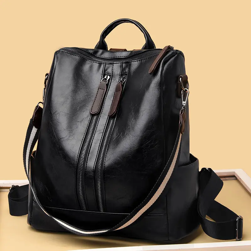 New Mulity Function Backpacks Female Larger Capacity Travel PU Anti-theft Laptop Bag Casual Leather Women Backpack Vintage