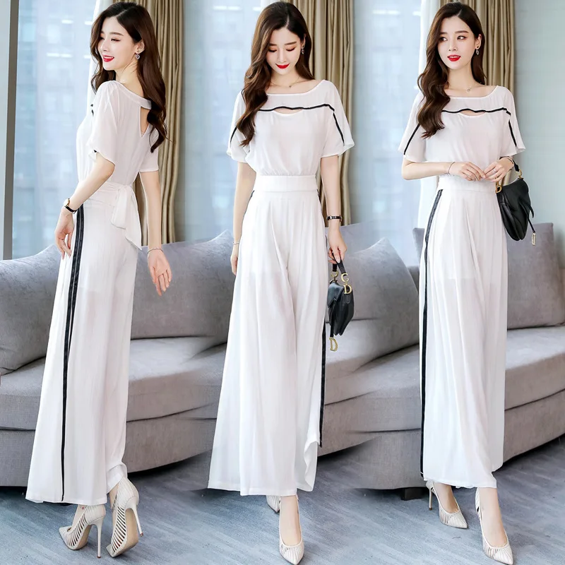 

2019 Summer Crew Neck Casual Simple Loose Pants Short Sleeve Fashion Korean-style Slimming Set