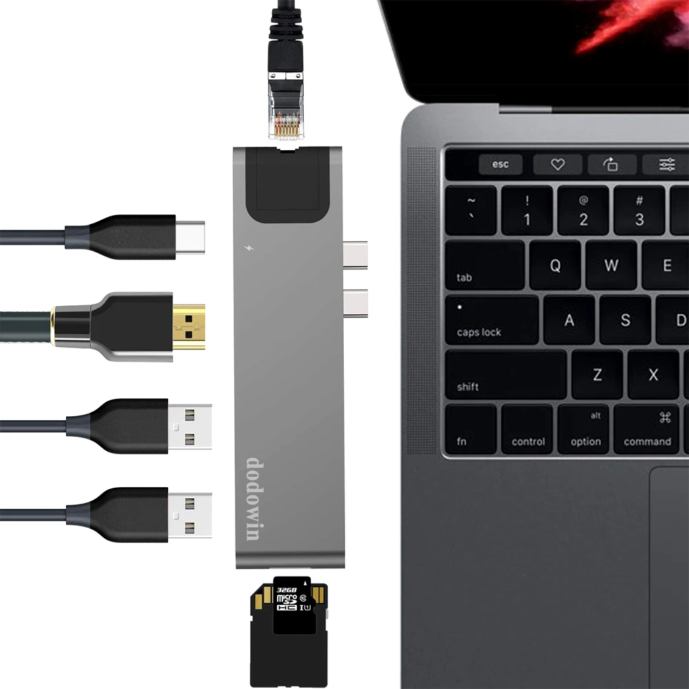 

USB C HUB Macbook Pro USB Adaptor Compatible For Macbook Air 2018 Macbook Pro 2019 2018 2017, 1*Gigabit Ethernet, Thunderbolt 3