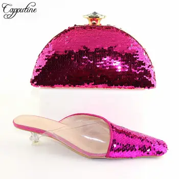 

Capputine Fashion Decorated With Sequins Shoes And Bags To Match Set High Quality Summer Shoes And Bag Set For Eevning Dress