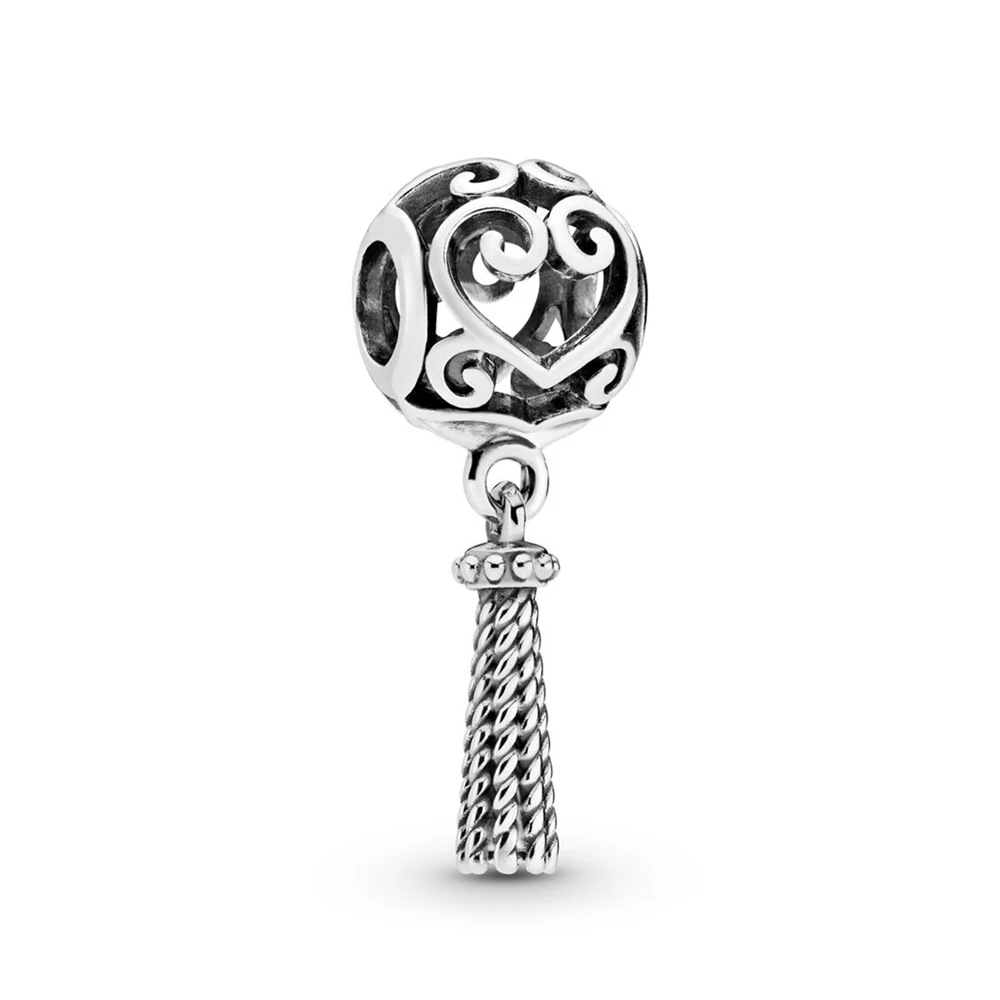 

Authentic 925 Sterling Silver Bead Enchanted Heart Tassel Charm Fit Pandora Women Bracelet Bangle Gift DIY Jewelry