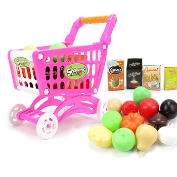 

Mini Plastic Children Shopping Carts Toy Fruit Vegetable Pretend Play Toy Grocery Cart Trolley Supermarket Pretend Playset