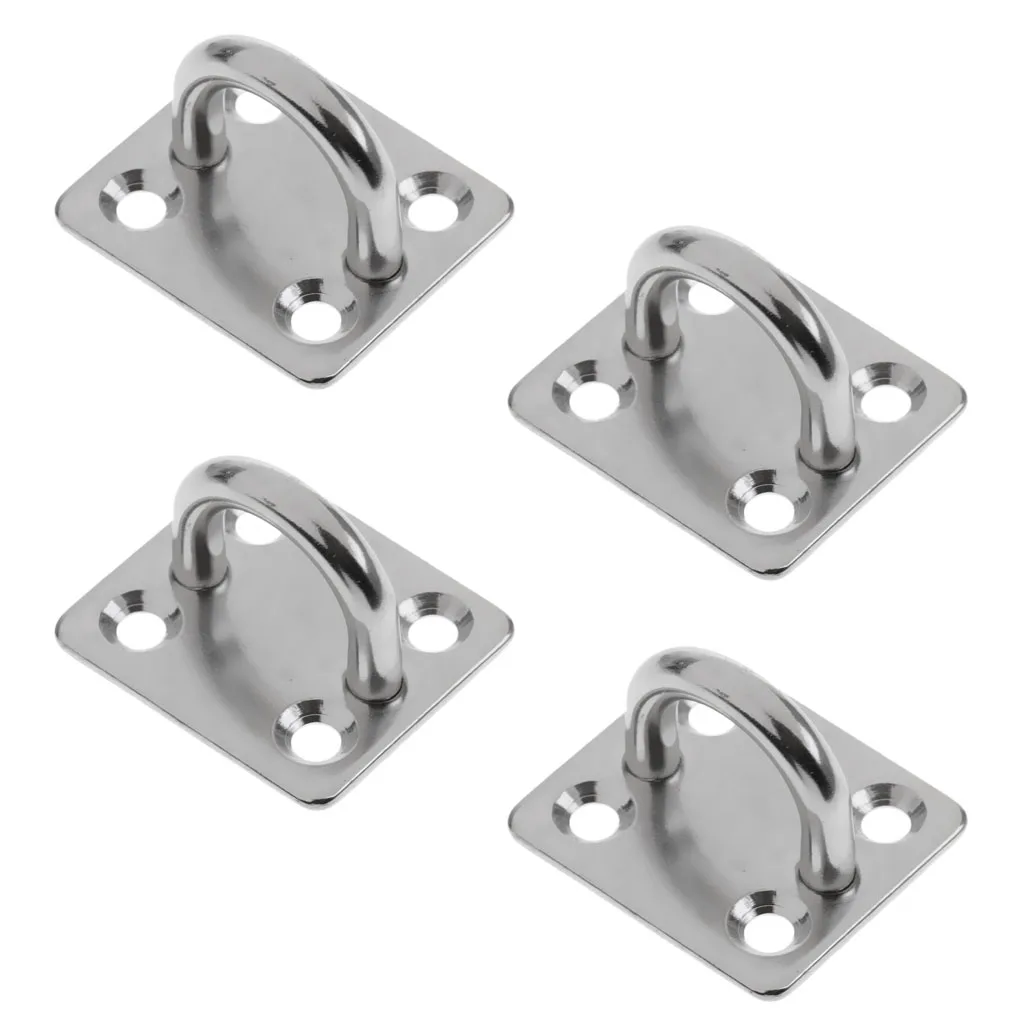 4 Pcs 5mm Heavy Duty Stainless Steel Square Pad Eye Hook Plate Wall Mount Hanging Marine Boat Sailing Rigging