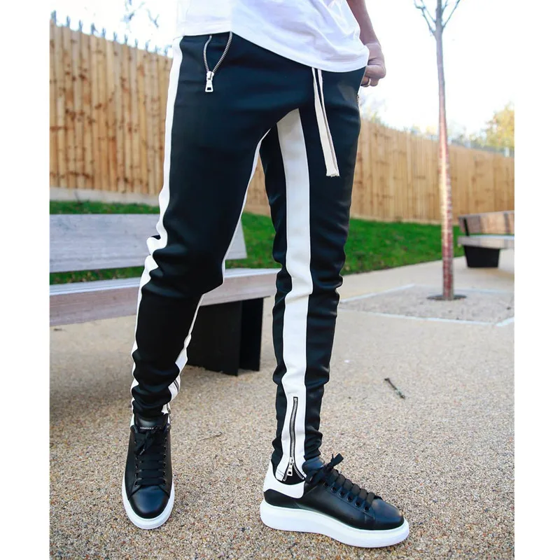 Black with white Мужские повседневные брюки для пробежек, узкие брюки-карандаш, мужская спортивная одежда, спортивный костюм, обтягивающие спортивные брюки, мужские спортивные штаны для бега - Цвет: Black with white