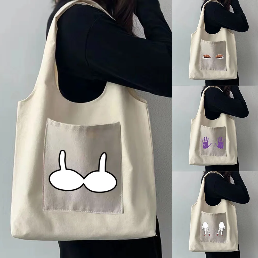 Women's Shopping Bag Travel One-shoulder Handbag Large-capacity Pocket Eco-friendly Foldable Reusable Grocery Storage Bags large capacity canvas shopping bags folding eco friendly cotton tote bags reusable diy shoulder bag grocery handbag beige white