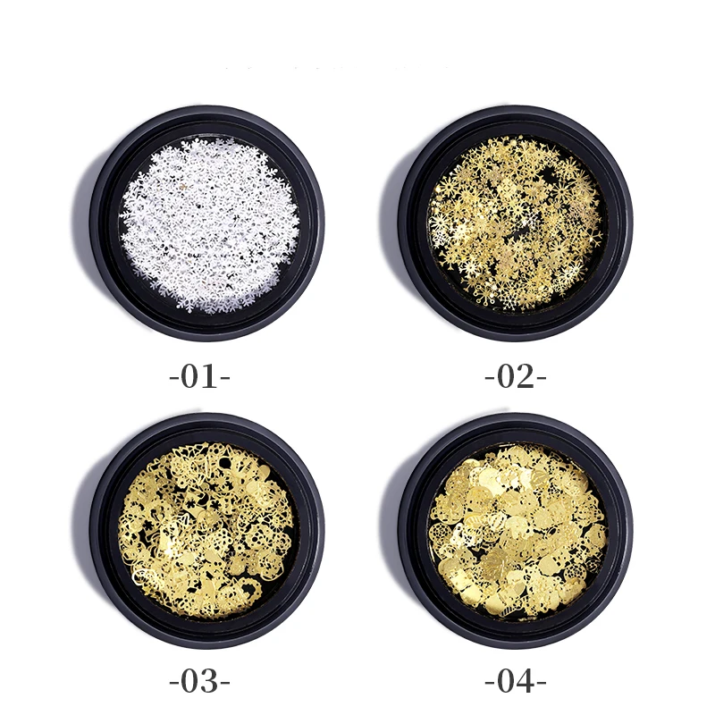 LEAMX Mixed/Box Copper Nail Art Decorations Christmas Ornaments Snowflake Tree Stickers Nail Sequins Nail Patches Wholesale L544