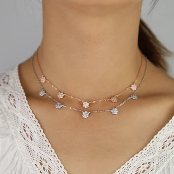 2019Delicate 925 sterling silver minimal dainty cz cute flower charm choker chain necklace women girl fashion party jewelry gift