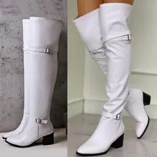 Г. Модная обувь высокого качества, большие размеры 32-48 женские ботфорты женская обувь на квадратном каблуке женские высокие сапоги женская обувь