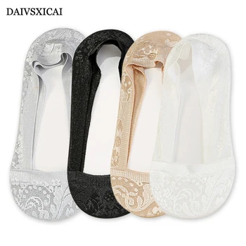 

4Pair/lot=8pieces Lace-side Jacquard Shallow Mouth Women Socks Silicone Non-slip Odor-Resistant Female Boat Socks