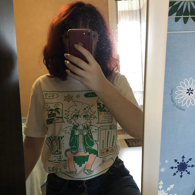 Women Cute Japanese Anime Shirt Danganronpa Nagito Komaeda Graphic Tee Danganronpa Video Game Inspired Tee Plus Size Women Tops
