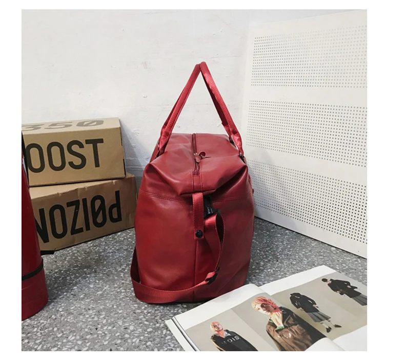 Дорожная сумка из искусственной кожи красного цвета для женщин и мужчин, сумка на плечо для фитнеса, водонепроницаемая сумка для тренировок, спортивная сумка для спортзала, Черная Спортивная Сумка B114