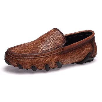 

Men Loafers Shoes Genuine Leather Peas Shoes Printing Casual Sneaker Male Fashion Boat Footwear Soft Party Shoes Men Chaussure %