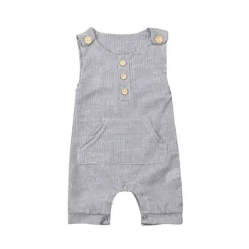 

Gray Newborn Baby Boy Girl One-piece Romper Outfit Clothes Stripe Sleeveless Cute Casual Baby Boy Girl Button Jumpsuit for 0-18M