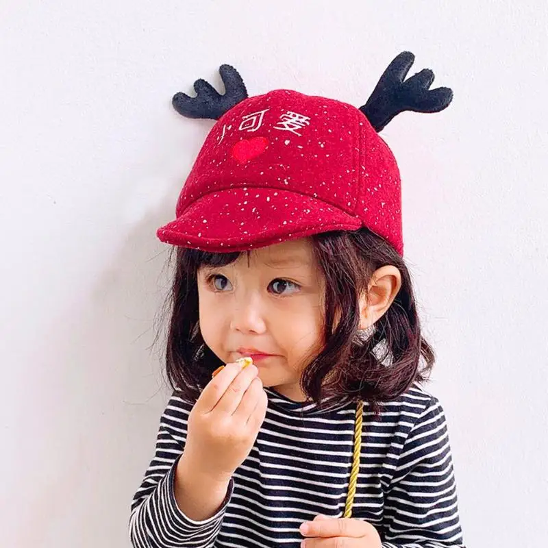 Детская шапка с оленьими рогами, мягкая детская шапка с вышивкой, повседневные Остроконечные шапки, весенне-осенняя одежда для малышей, аксессуары для мальчиков и девочек