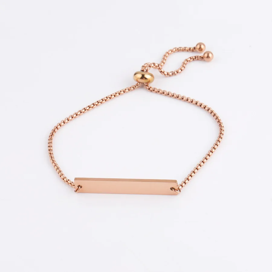 rose gold color Fnixtarнержавеющая сталь Зеркальная полировка штамповка пустой бар Шарм браслет Регулируемая коробка цепь 1,5*6*35 мм бар браслеты 50 шт./лот - Окраска металла: rose gold color