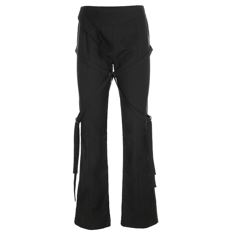 HEYounGIRL Harajuku Elegant Black Suit Pants Women High Waist Long Trousers Ladies Casual Straight Sweatpants with Strips Summer