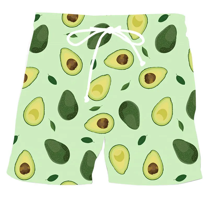 Pantalones cortos con cordón en la cintura y estampado de aguacate para hombre, ropa informal con impresión 3D, para playa, traje de baño, 2020