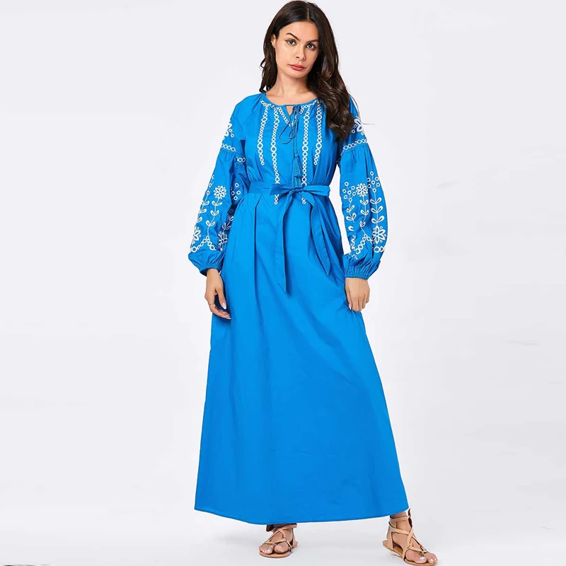 blue dress Размера плюс кафтан абайя Дубайский хиджаб мусульманское платье турецкая исламская одежда для женщин Кафтан Tesettur Elbise Robe Djelaba Femme - Цвет: blue dress