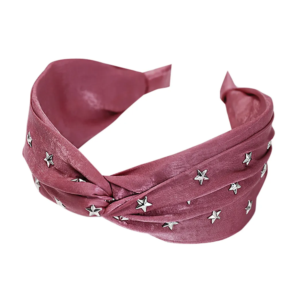 Hot Pink Женская повязка на голову для девочек, модная винтажная повязка на голову с крестиком, широкая сторона, чистый цвет, Спортивная головная повязка, аксессуары для волос, повязка на голову - Цвет: Hot Pink