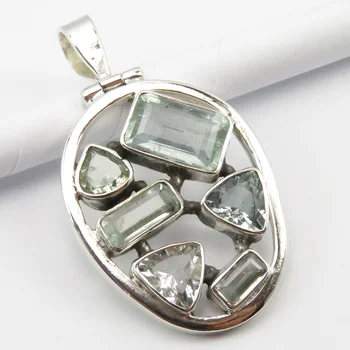 

Solid Natural Rectangle, Triangle Faceted Aquamarines Pendant 1.6"