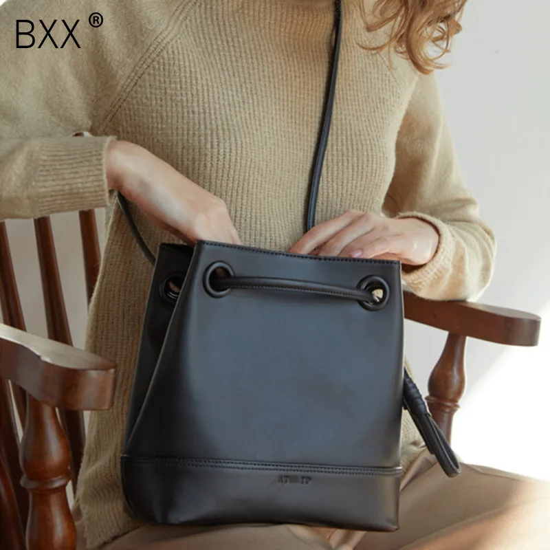 

[BXX]Women Single Shoulder Crossbody Bag All-match 2020 Temperament Patchwork Drawstring Large Capacity Bucket Bag Package HI329
