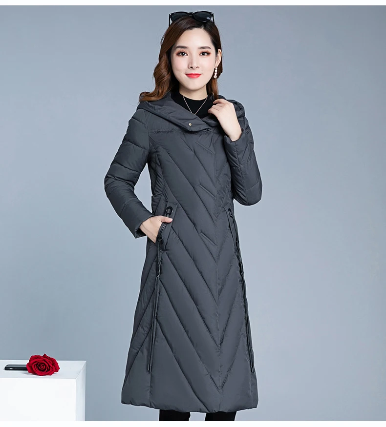 2XL-5XL осенне-зимние женские большие размеры Модная хлопковая куртка с капюшоном Длинные парки теплые пальто женские