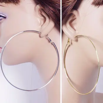 

2 Sizes 2017 Women Gold Silver Color Metal Big Circle Smooth Large Big Round Hoop Earings For Women Sexy Fashion Jewelry
