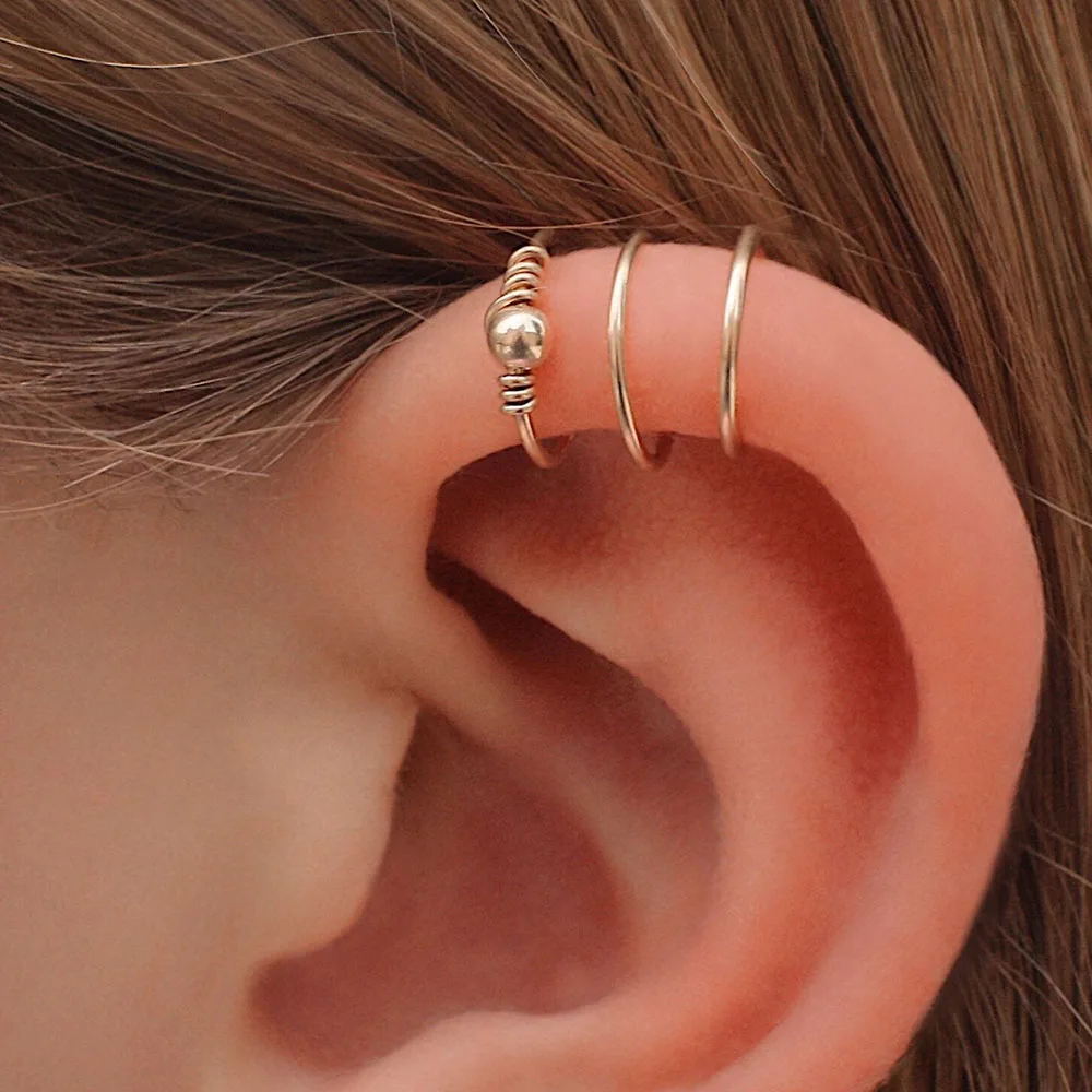 

Domino Handmade Triple Ear cuff With Bead No Piercing Delicate Wire Wrapping Clip Earrings