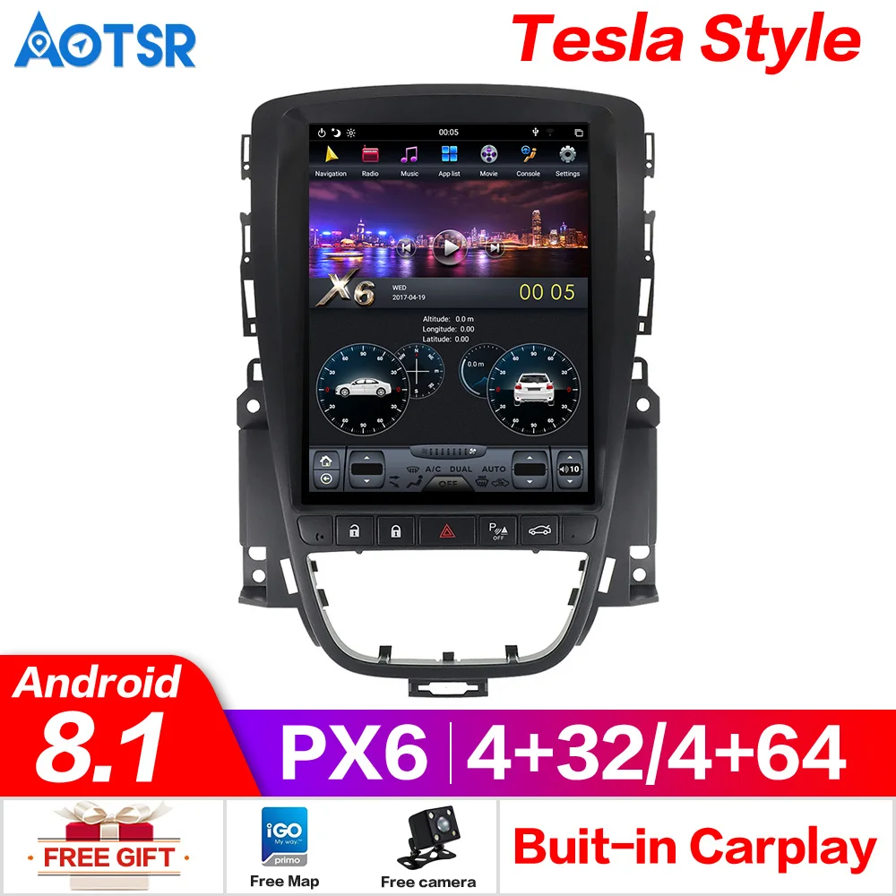 Discount Tesla style px6 Android 8.1 4+64G Car DVD Player GPS Navigation For Buick lacrosse 2015+headunit multimedia audio radio recorder 5