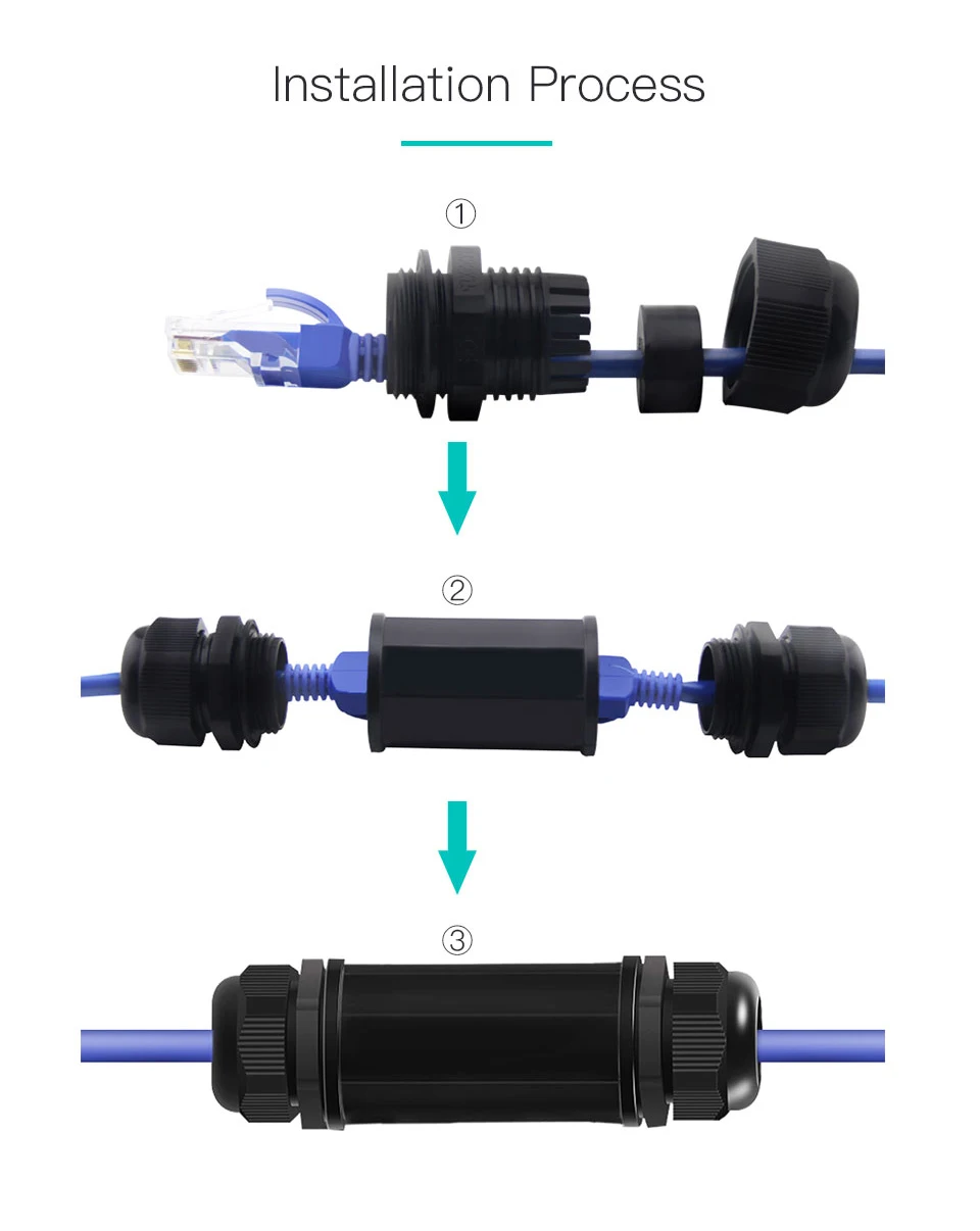 Waterproof RJ45 Ethernet Network Cable Connector - IP67 Double Head Adapter Coupler for Cat5, 6, 7, 8P8C Description Image.This Product Can Be Found With The Tag Names Computer Cables Connecting, Computer Peripherals, Connector ip67 ethernet network cable connector, PC Hardware Cables Adapters