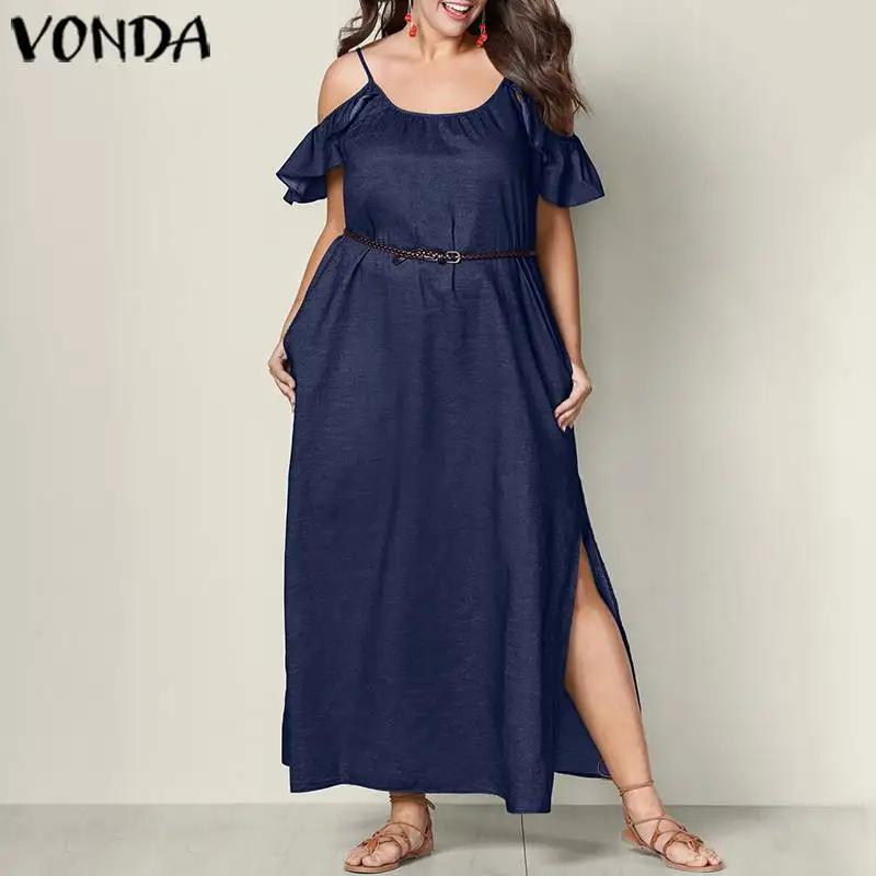 

VONDA Summer Maternity Dresses 2020 Women Casual O Neck Sexy Sleeveless Solid Color Split Hem Pregnant Dress Bohemian Robe