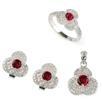 

Fleure Esme luxury fashion jewelry sets womens accessories Hot (ring/earring/pendant) Red Cubic Zirconia Rhodium Plated R3125set
