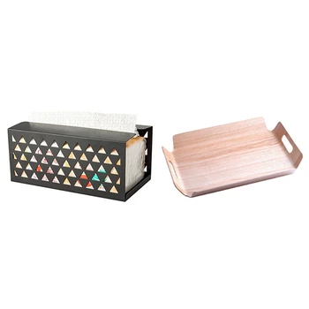 

Newest Luxury Desk Table Bamboo in Bed Bread Wooden Tray Wood Fruit with Iron Tissue Box Napkin Paper Box Tissue Box