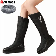 ASUMER/ Новое поступление; теплые зимние сапоги; женские сапоги до колена на платформе; Модные женские зимние сапоги на молнии с густым мехом