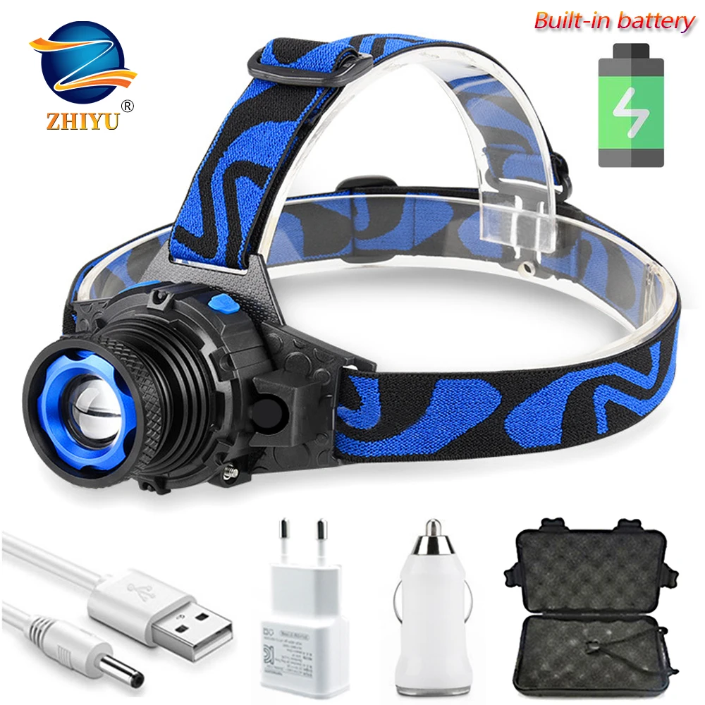 

ZHIYU XPE Portable Mini LED Headlamp Built-in USB Rechargeable Battery with 3 Lights Modes Zoomable Torch Camping Hiking Light