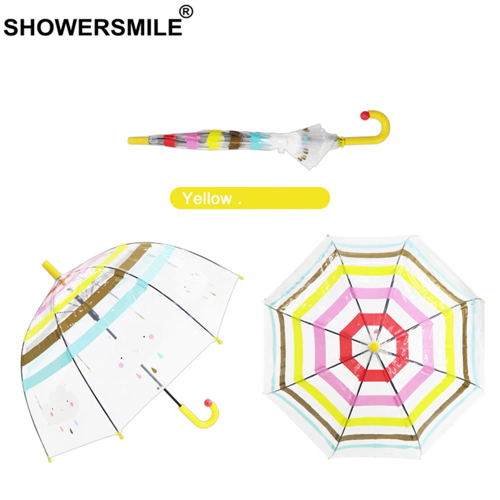 SHOWERSMILE Детский прозрачный зонтик, Детские Зонты с длинной ручкой, милый зонтик для мальчиков и девочек