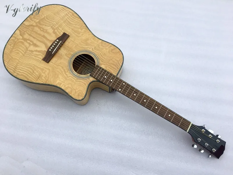 Ashwood top Акустическая Электрогитара 41 дюймов cutway zebra деревянная задняя и боковая акустическая гитара с высоким блеском