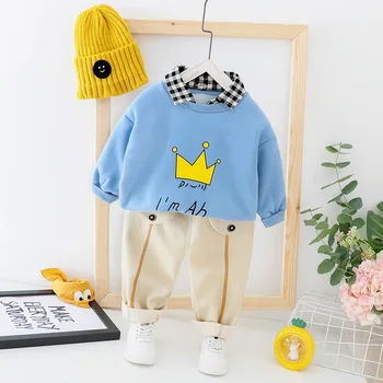 

Winter Toddler Baby Boy Clothes Kids Thicken Plaid Lapel Sweatshirt+Pants Two Piece Infant Set Cotton Casual Warm Newborn Outfit
