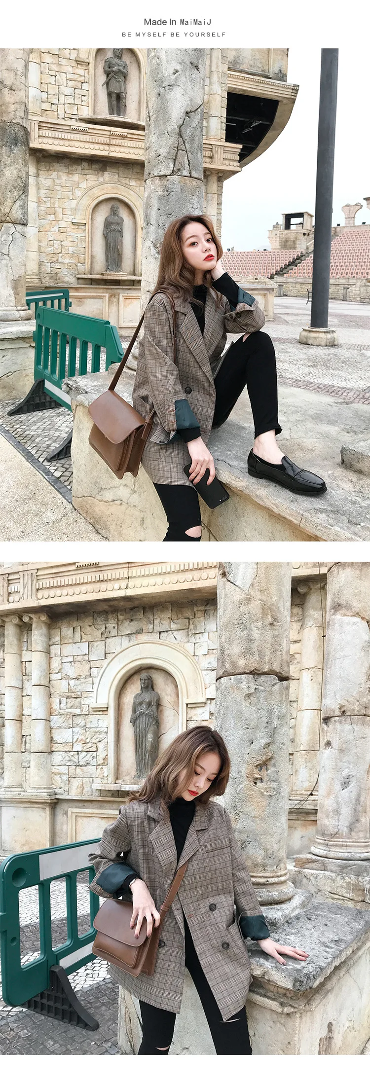 Костюм в клетку для фотосессии, женский короткий костюм, стиль, корейский стиль, британский стиль, ретро узор, онлайн стиль, костюм знаменитостей, осенний костюм