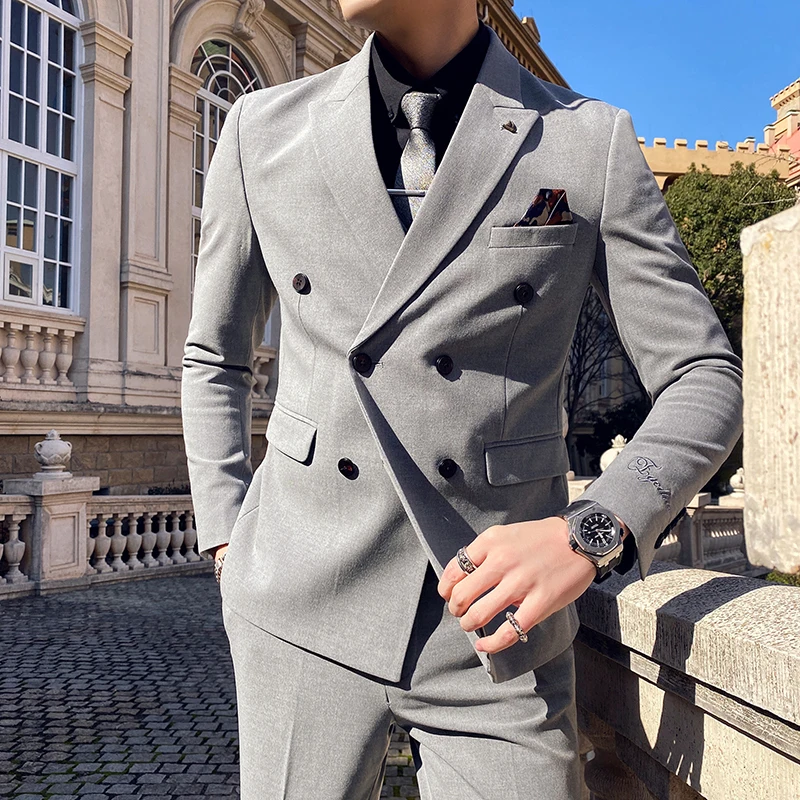 

Men's suit 2 Piece New Solid Wedding Suits Classic Double-Breasted men's business Suit Male Slim Fit men formal suit tuxedo