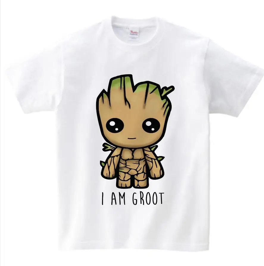 Детская футболка с надписью «Baby I Am Groot» для детей, летние футболки с короткими рукавами, топы, одежда Детские Забавные футболки костюм для От 3 до 9 лет Топ для мальчиков и девочек - Цвет: White childreT-shirt