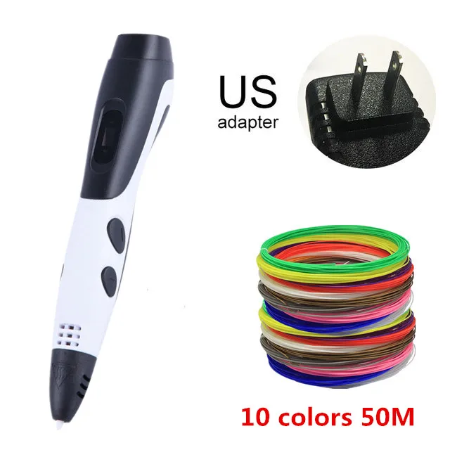 US WHITE 50M USB кабель 3D Ручка с 12 цветов 36 метров PLA нити печать Ручка Поддержка ABS и PLA Дети Diy ручка для рисования с ЖК-дисплеем - Цвет: US WHITE 50M