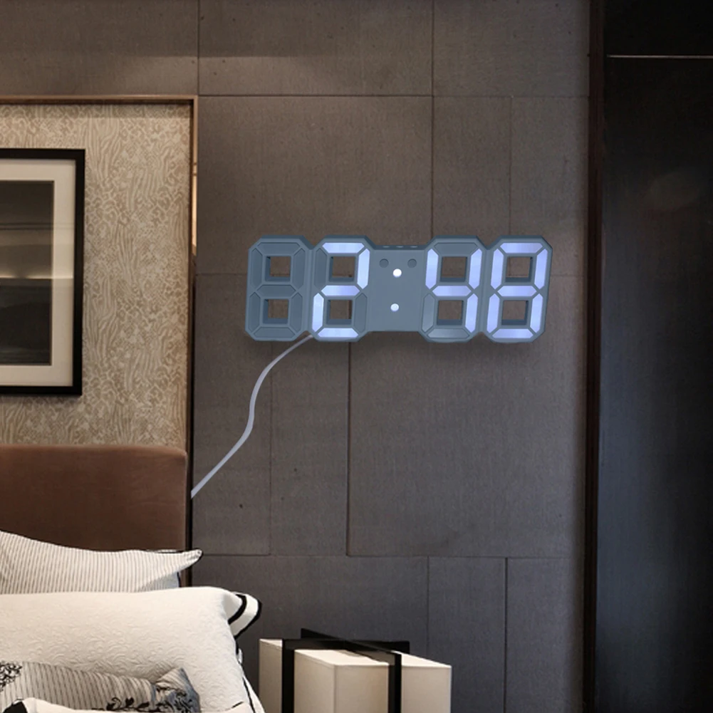 3D светодиодный дисплей времени настенные часы современный дизайн электронные цифровые настольные часы будильник для дома гостиной украшения