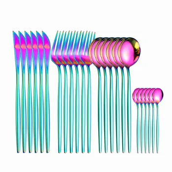 

18/10 Stainless Steel Cutlery Set Dinnerware Silverware Flatware Set for Wedding Mirror Rainbow Dinner Knife Fork Tea Spoon